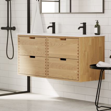 Badezimmerschrank mit Waschbecken GRIBSKOV 120 cm, Beige/Eiche/Weiß