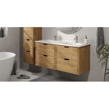 Badezimmerschrank mit Waschbecken GRIBSKOV 120 cm, Beige/Eiche/Weiß