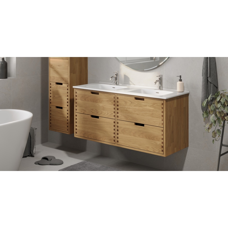 Badezimmerschrank mit Waschbecken GRIBSKOV 120 cm, Beige/Eiche/Weiß