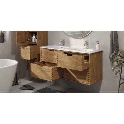 Badezimmerschrank mit Waschbecken GRIBSKOV 120 cm, Beige/Eiche/Weiß