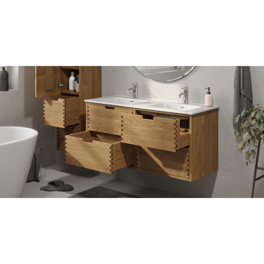Badezimmerschrank mit Waschbecken GRIBSKOV 120 cm, Beige/Eiche/Weiß