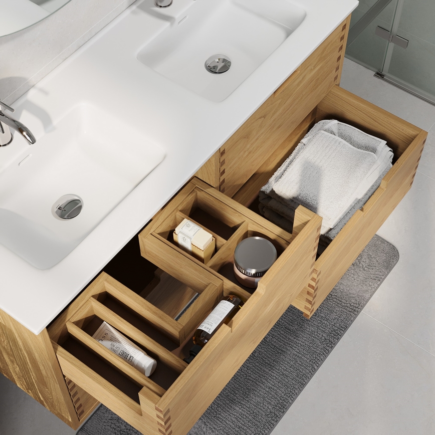 Badezimmerschrank mit Waschbecken GRIBSKOV 120 cm, Beige/Eiche/Weiß