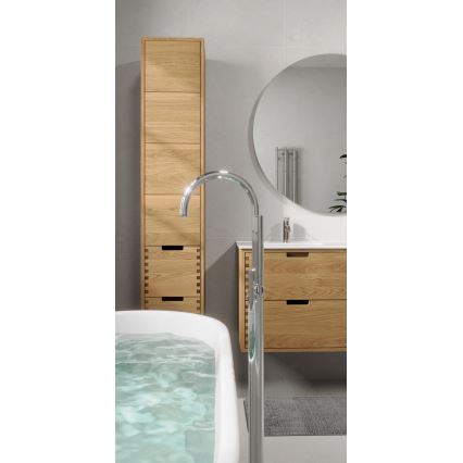 Badezimmerschrank mit Waschbecken GRIBSKOV 120 cm, Beige/Eiche/Weiß