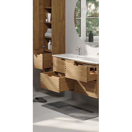 Badezimmerschrank mit Waschbecken GRIBSKOV 120 cm, Beige/Eiche/Weiß