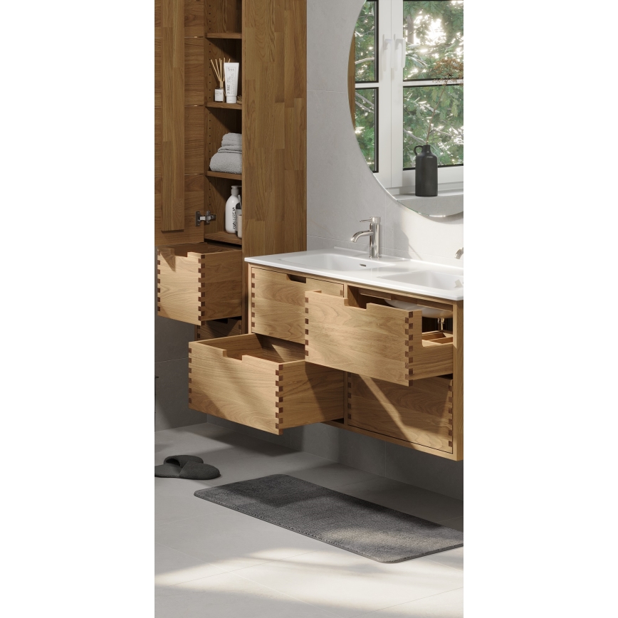 Badezimmerschrank mit Waschbecken GRIBSKOV 120 cm, Beige/Eiche/Weiß