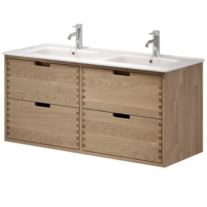 Badezimmerschrank mit Waschbecken GRIBSKOV 120 cm, Beige/Eiche/Weiß