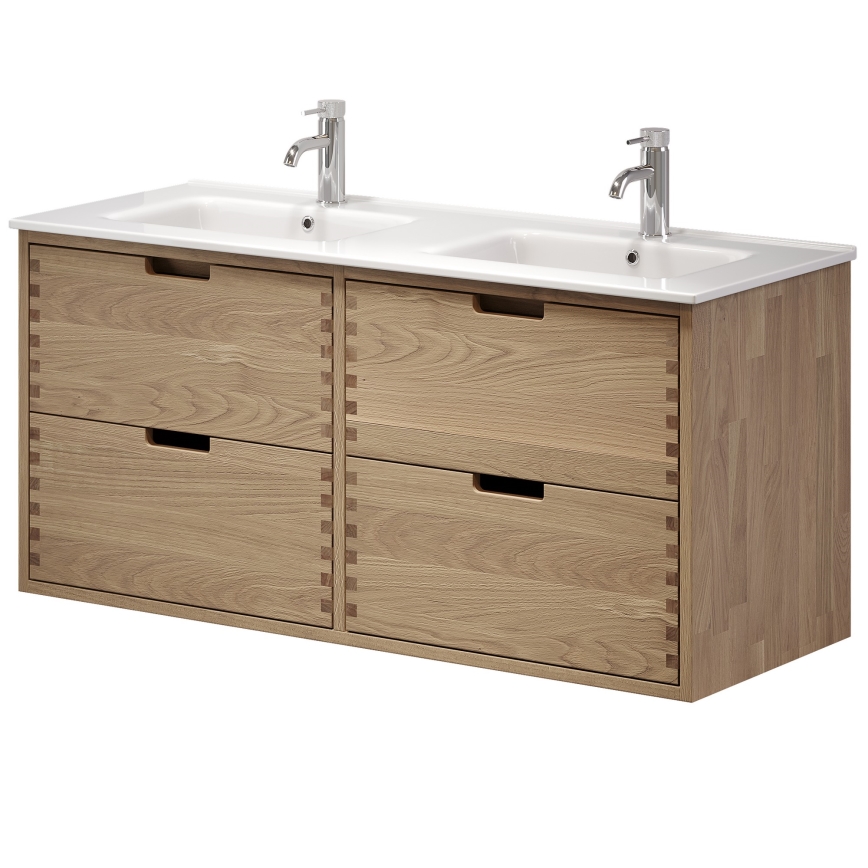 Badezimmerschrank mit Waschbecken GRIBSKOV 120 cm, Beige/Eiche/Weiß