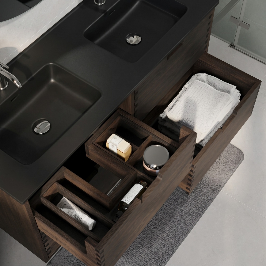 Badezimmerschrank mit Waschbecken GRIBSKOV 120 cm braun/Eiche/schwarz