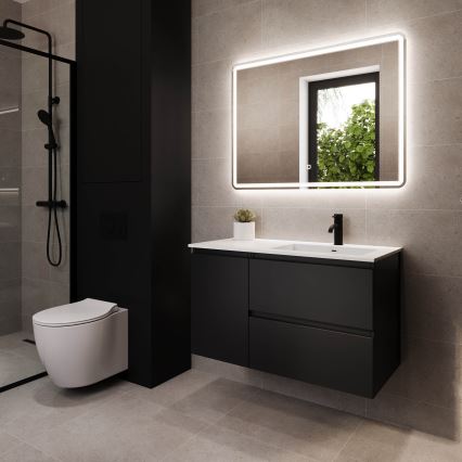 Badezimmerschrank mit Waschbecken HELSINKI 95 cm, rechts, schwarz