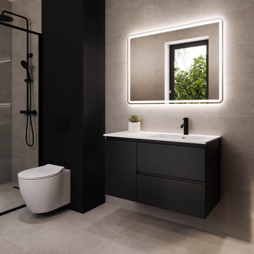 Badezimmerschrank mit Waschbecken HELSINKI 95 cm, rechts, schwarz