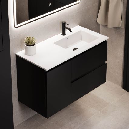 Badezimmerschrank mit Waschbecken HELSINKI 95 cm, rechts, schwarz
