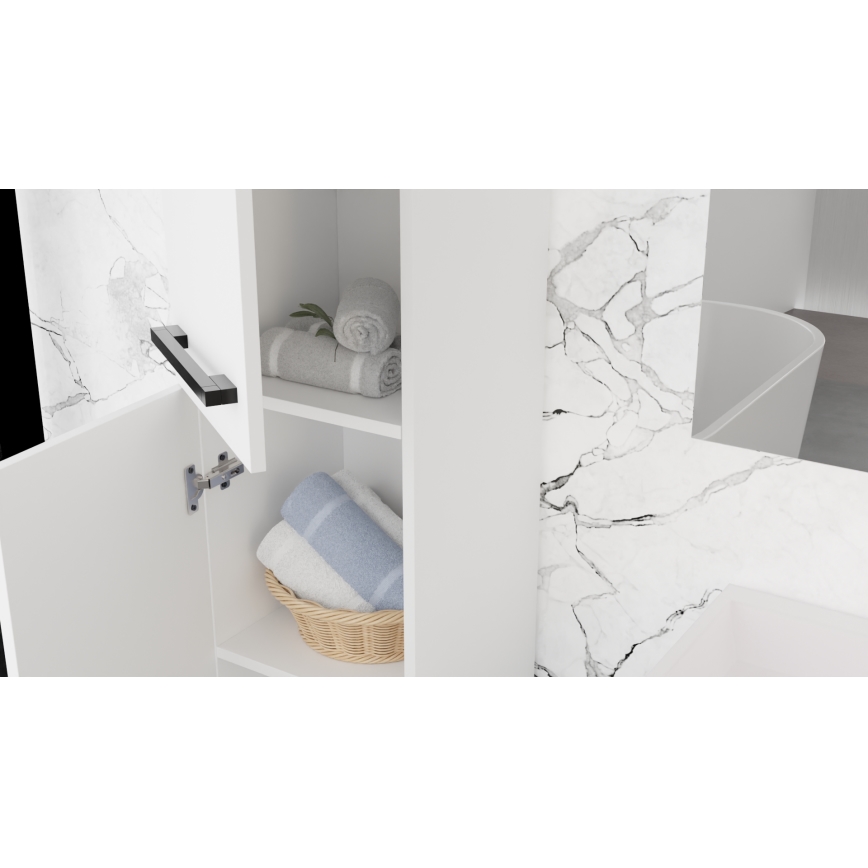 Badezimmerschrank mit Waschbecken KATE + Spiegelschrank + Hängeschrank weiß