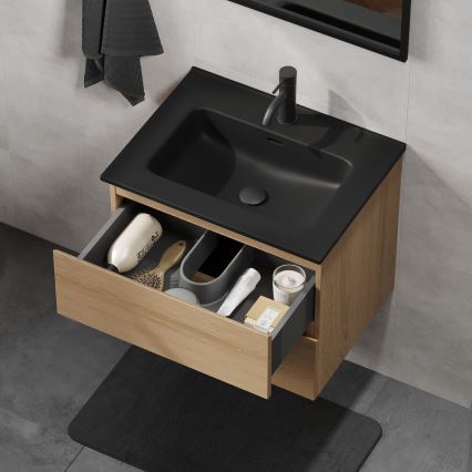 Badezimmerschrank mit Waschbecken KENWOOD 61 cm Eiche/Schwarz