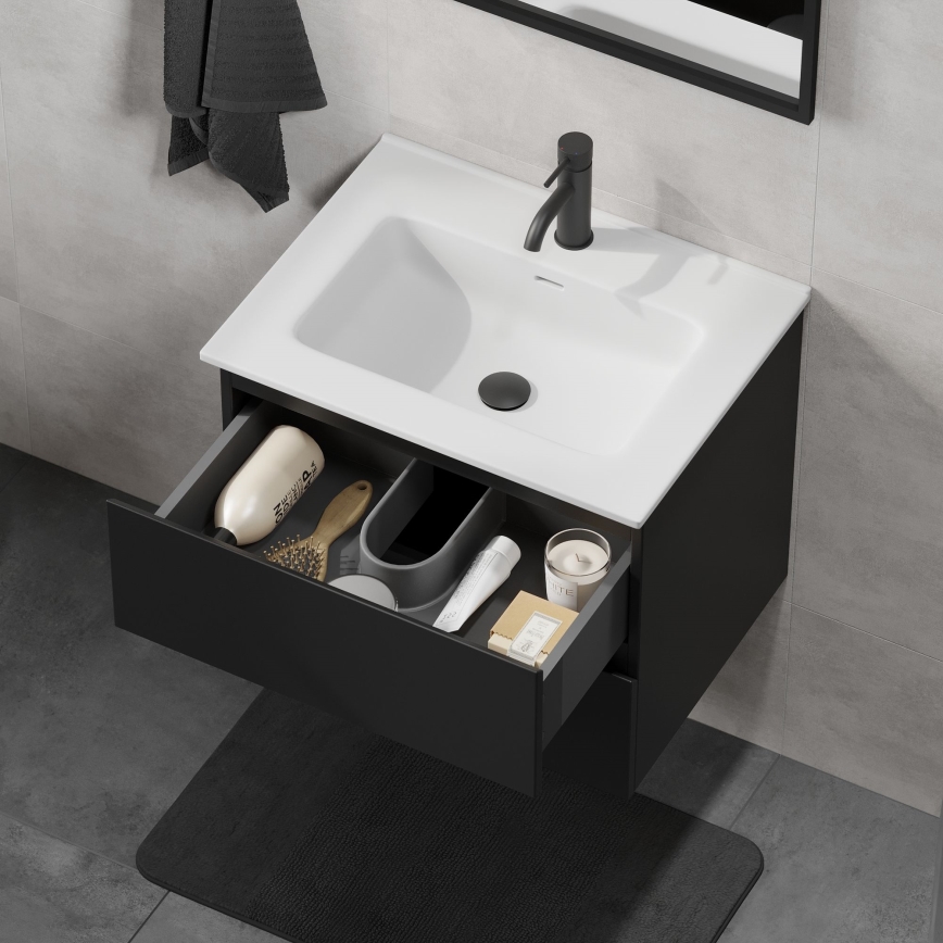Badezimmerschrank mit Waschbecken KENWOOD, 61 x 52 x 47 cm, schwarz/weiß