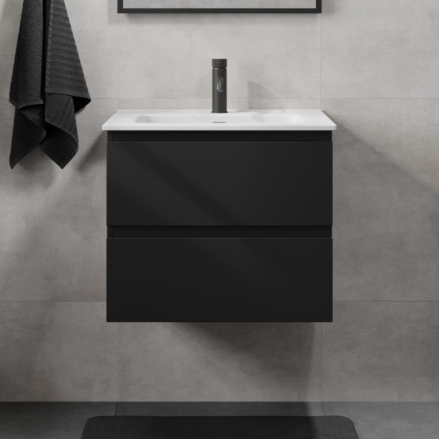 Badezimmerschrank mit Waschbecken KENWOOD, 61 x 52 x 47 cm, schwarz/weiß