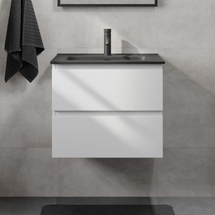 Badezimmerschrank mit Waschbecken KENWOOD 61x52x45 cm weiß/schwarz