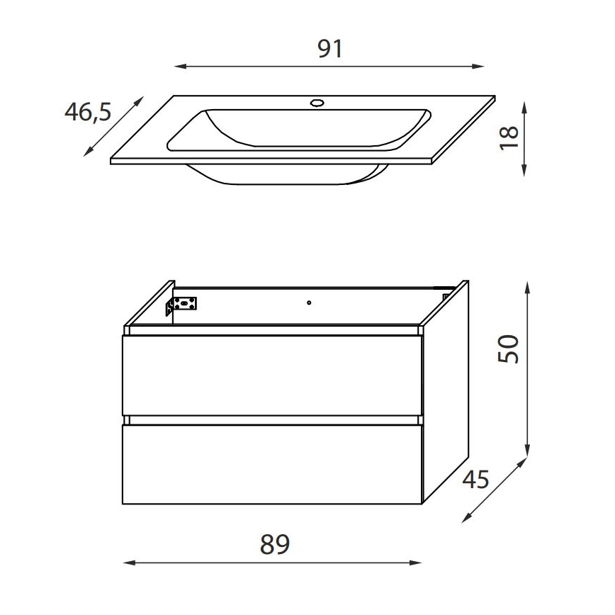 Badezimmerschrank mit Waschbecken KENWOOD, 91 cm, Eiche