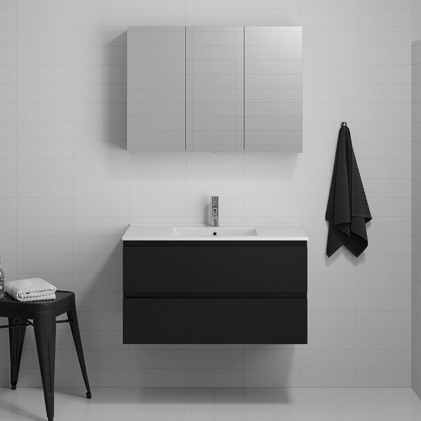 Badezimmerschrank mit Waschbecken KENWOOD, 91 cm, schwarz