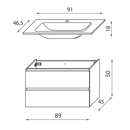 Badezimmerschrank mit Waschbecken KENWOOD, 91 cm, schwarz