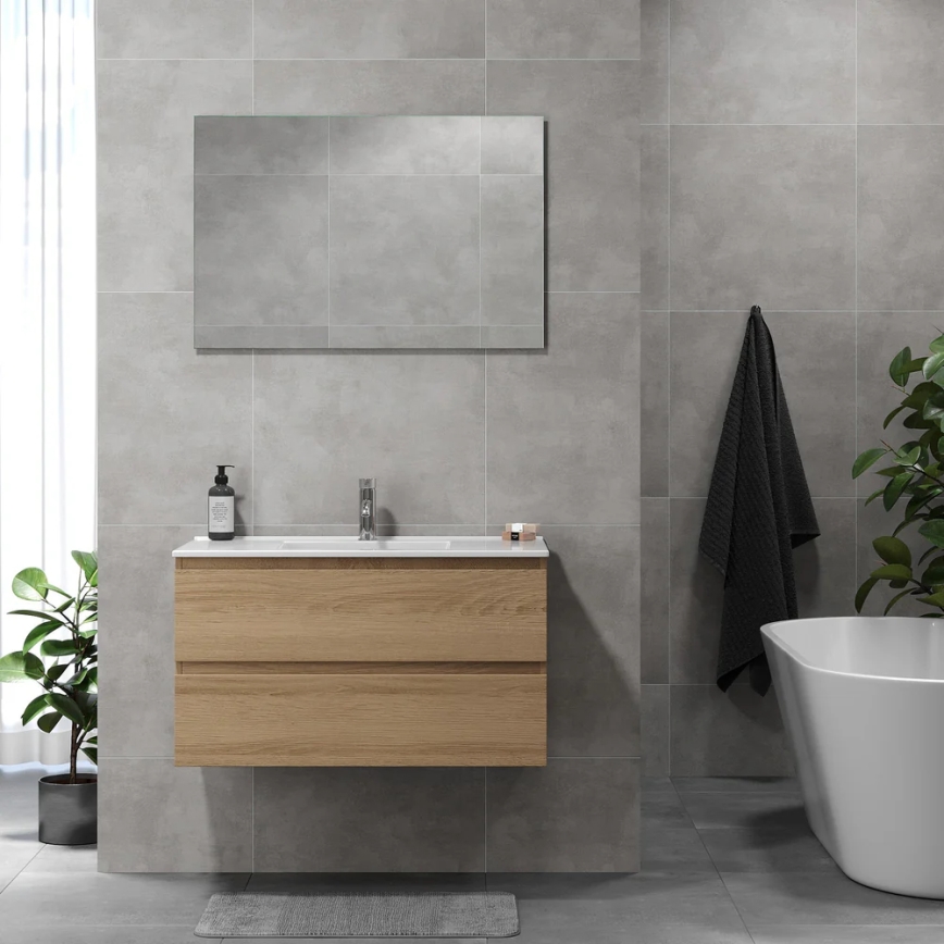 Badezimmerschrank mit Waschbecken KENWOOD, 91x50x45 cm, Eiche