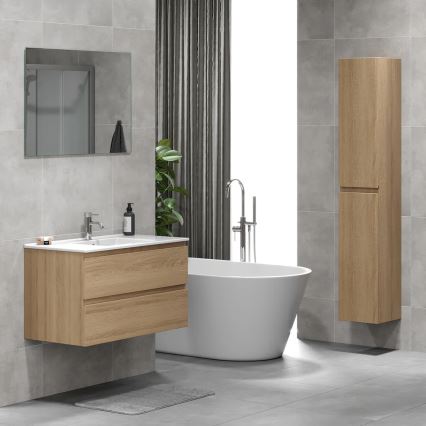 Badezimmerschrank mit Waschbecken KENWOOD, 91x50x45 cm, Eiche