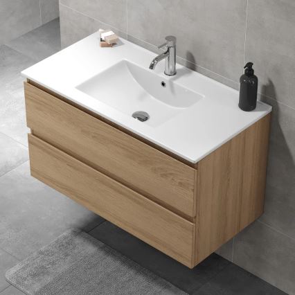 Badezimmerschrank mit Waschbecken KENWOOD, 91x50x45 cm, Eiche
