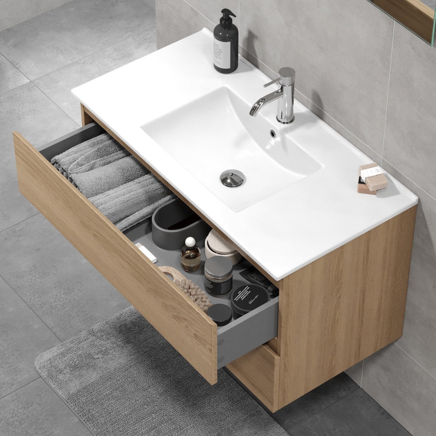 Badezimmerschrank mit Waschbecken KENWOOD, 91x50x45 cm, Eiche