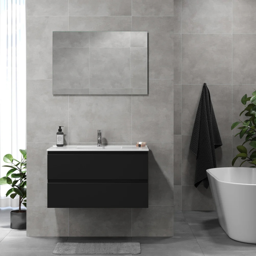 Badezimmerschrank mit Waschbecken KENWOOD 91x50x45 cm schwarz