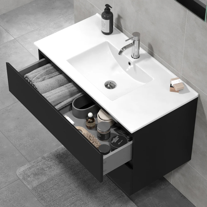 Badezimmerschrank mit Waschbecken KENWOOD 91x50x45 cm schwarz