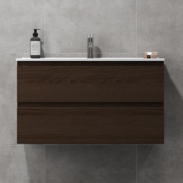 Badezimmerschrank mit Waschbecken KENWOOD 91x50x47 cm Nussbaum