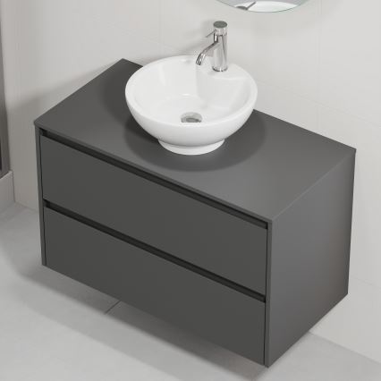 Badezimmerschrank mit Waschbecken TRONDHEIM/DRAMMEN 90x57x46 cm Anthrazit/Weiß