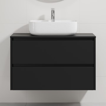 Badezimmerschrank mit Waschbecken TRONDHEIM/KRISTIANSAND 90x57x46 cm schwarz/weiß