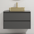 Badezimmerschrank mit Waschbecken TRONDHEIM/LJORDAL 90x57x46 cm Anthrazit/Messing