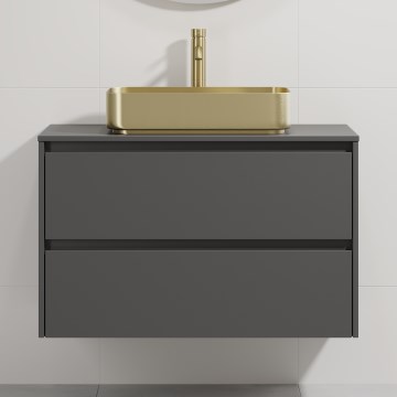 Badezimmerschrank mit Waschbecken TRONDHEIM/LJORDAL 90x57x46 cm Anthrazit/Messing