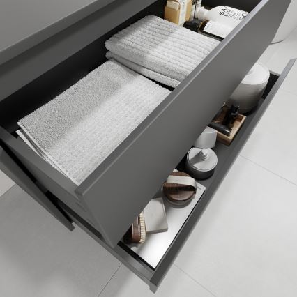 Badezimmerschrank mit Waschbecken TRONDHEIM/LJORDAL 90x57x46 cm Anthrazit/Messing