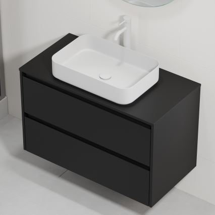 Badezimmerschrank mit Waschbecken TRONDHEIM/LJORDAL 90x57x46 cm schwarz/weiß