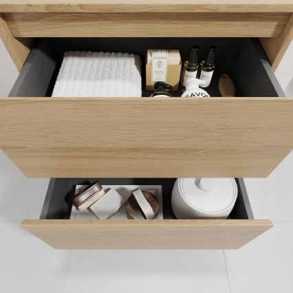 Badezimmerschrank mit Waschbecken TRONDHEIM/VIKEDAL, 60 × 57 × 46 cm, Eiche/Weiß