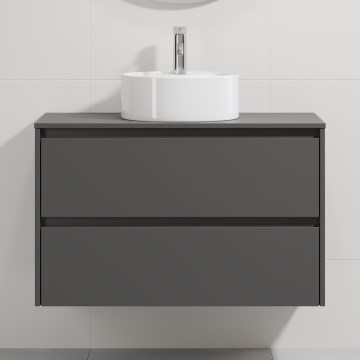 Badezimmerschrank mit Waschbecken TRONDHEIM/VIKEDAL 90x57x46 cm Anthrazit/Weiß