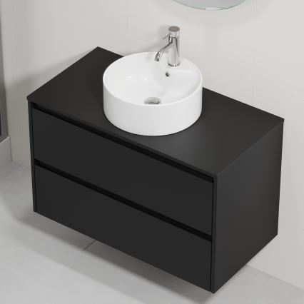 Badezimmerschrank mit Waschbecken TRONDHEIM/VIKEDAL 90x57x46 cm schwarz/weiß