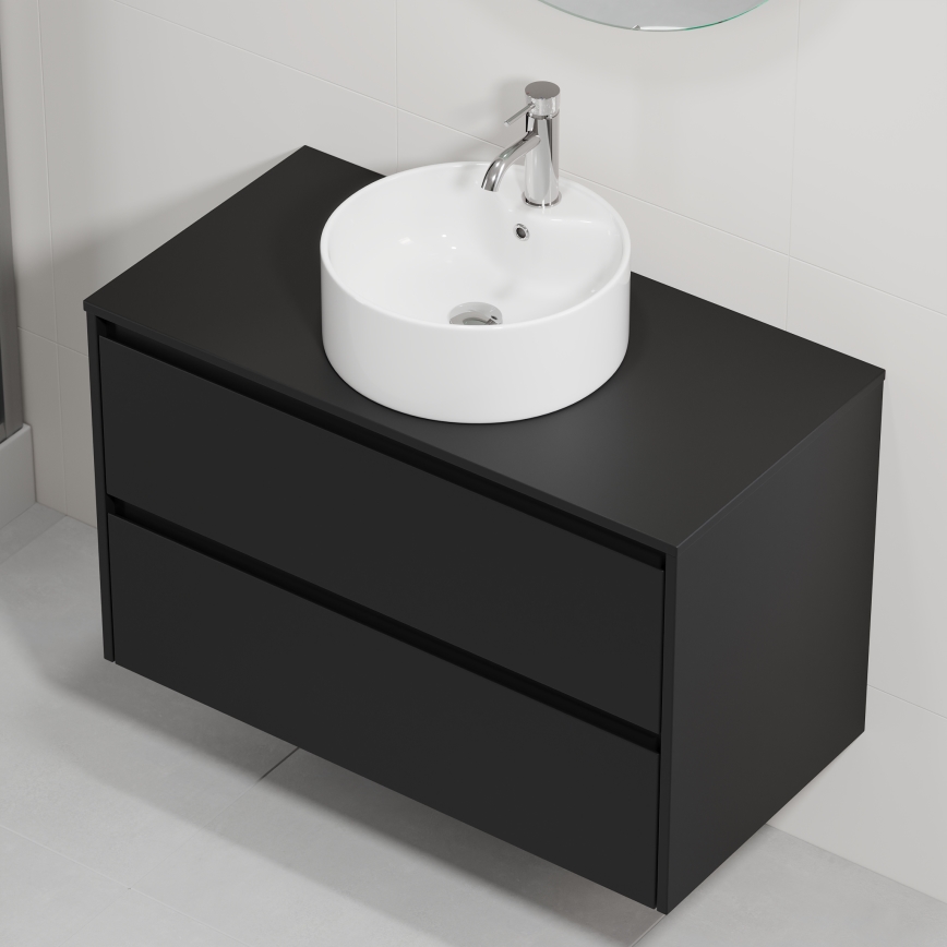 Badezimmerschrank mit Waschbecken TRONDHEIM/VIKEDAL 90x57x46 cm schwarz/weiß