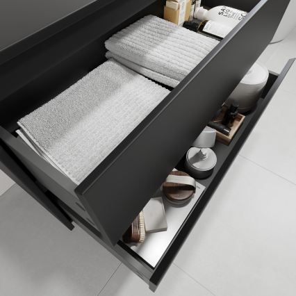 Badezimmerschrank mit Waschbecken TRONDHEIM/VIKEDAL 90x57x46 cm schwarz/weiß