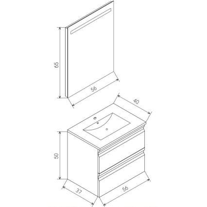 Badezimmerschrank mit Waschbecken VEDO + LED-Spiegel LED/10W/230V IP44 grau