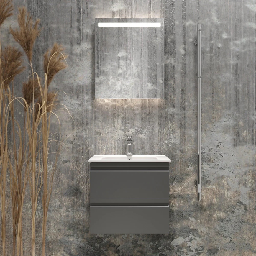Badezimmerschrank mit Waschbecken VIGO + LED-Wandspiegel mit Hintergrundbeleuchtung LED/10W/230V IP44 grau