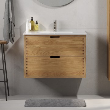 Badezimmerschrank mit Waschtisch GRIBSKOV 80 cm Beige/Eiche/Weiß
