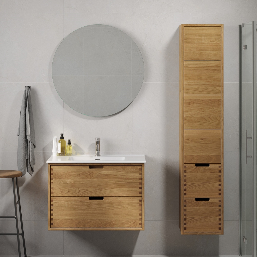 Badezimmerschrank mit Waschtisch GRIBSKOV 80 cm Beige/Eiche/Weiß