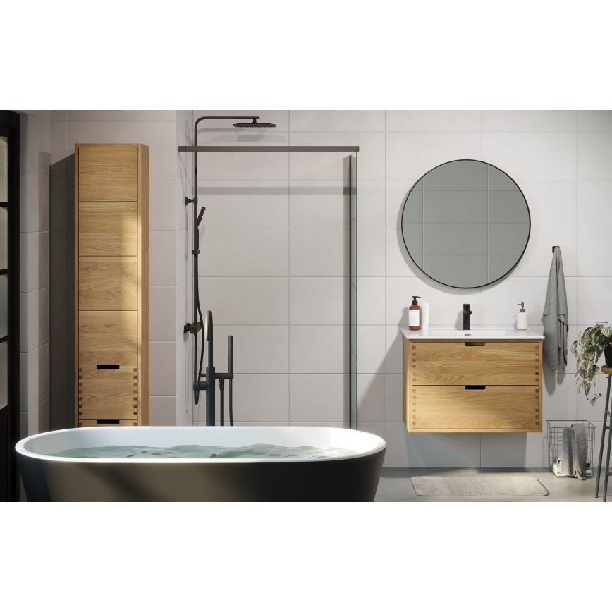 Badezimmerschrank mit Waschtisch GRIBSKOV 80 cm Beige/Eiche/Weiß