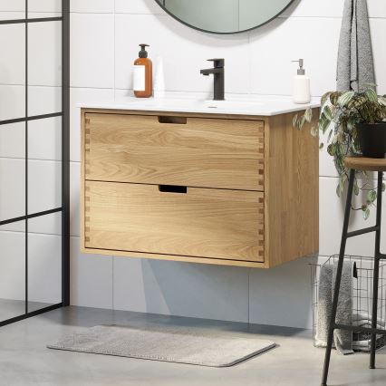 Badezimmerschrank mit Waschtisch GRIBSKOV 80 cm Beige/Eiche/Weiß