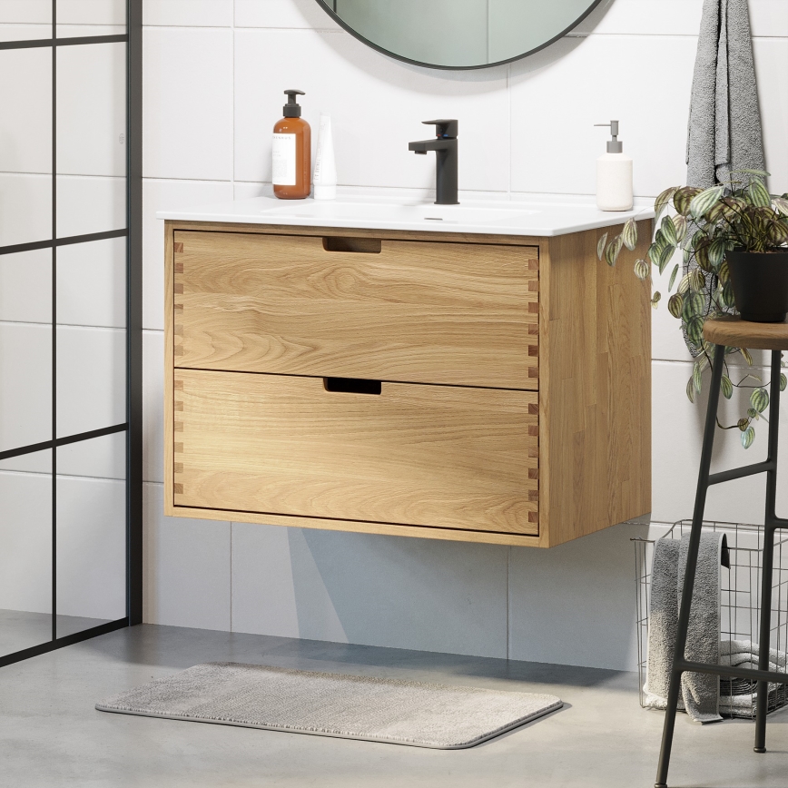 Badezimmerschrank mit Waschtisch GRIBSKOV 80 cm Beige/Eiche/Weiß