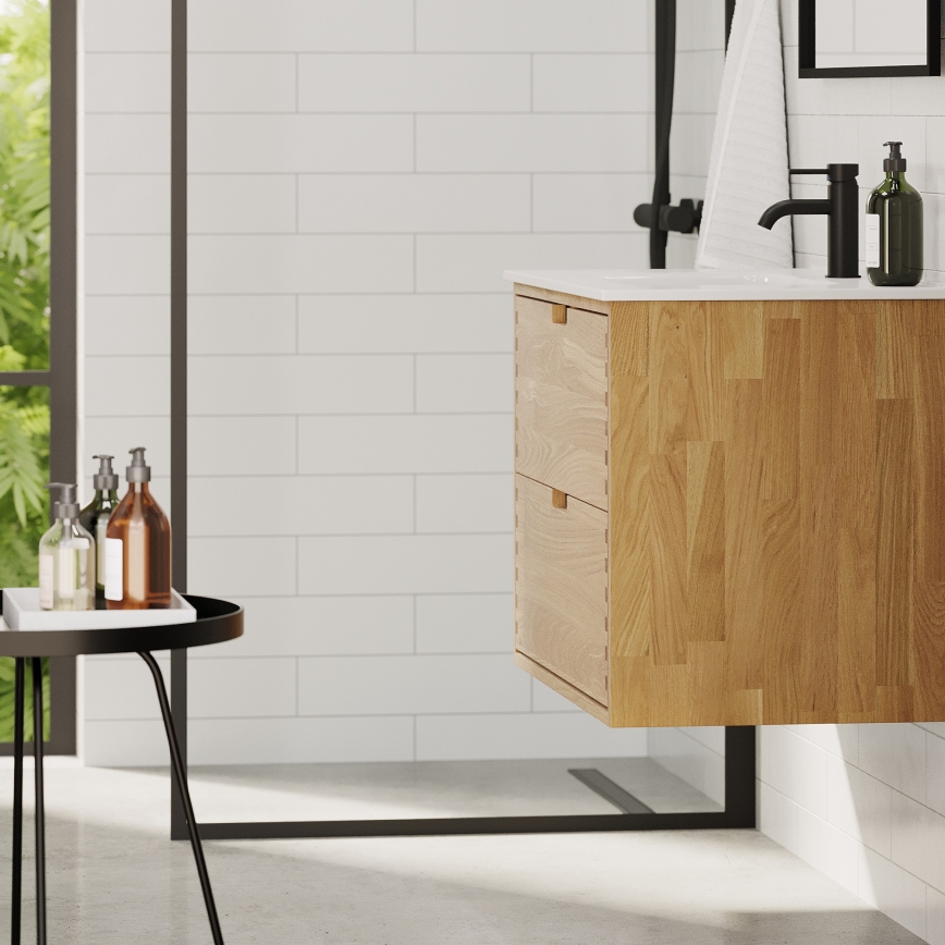 Badezimmerschrank mit Waschtisch GRIBSKOV 80 cm Beige/Eiche/Weiß