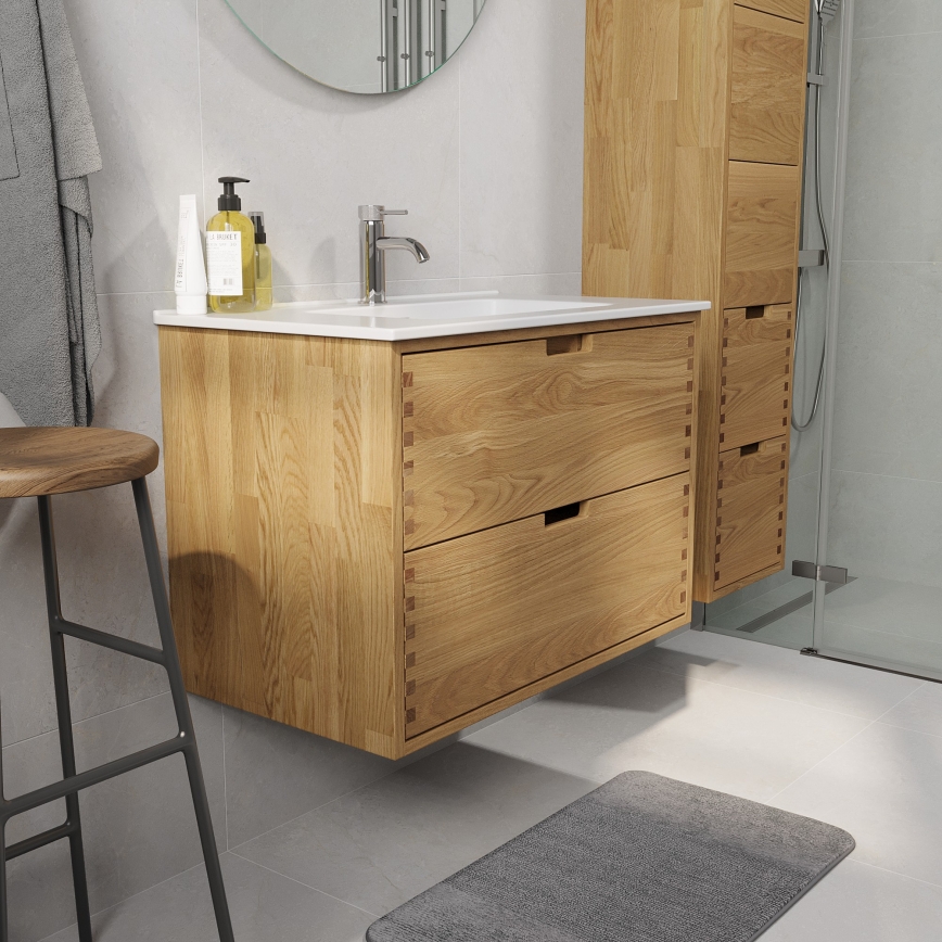 Badezimmerschrank mit Waschtisch GRIBSKOV 80 cm Beige/Eiche/Weiß